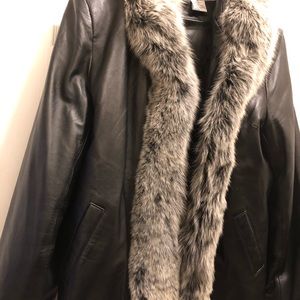 Xl designer leather with real blue fox jacket